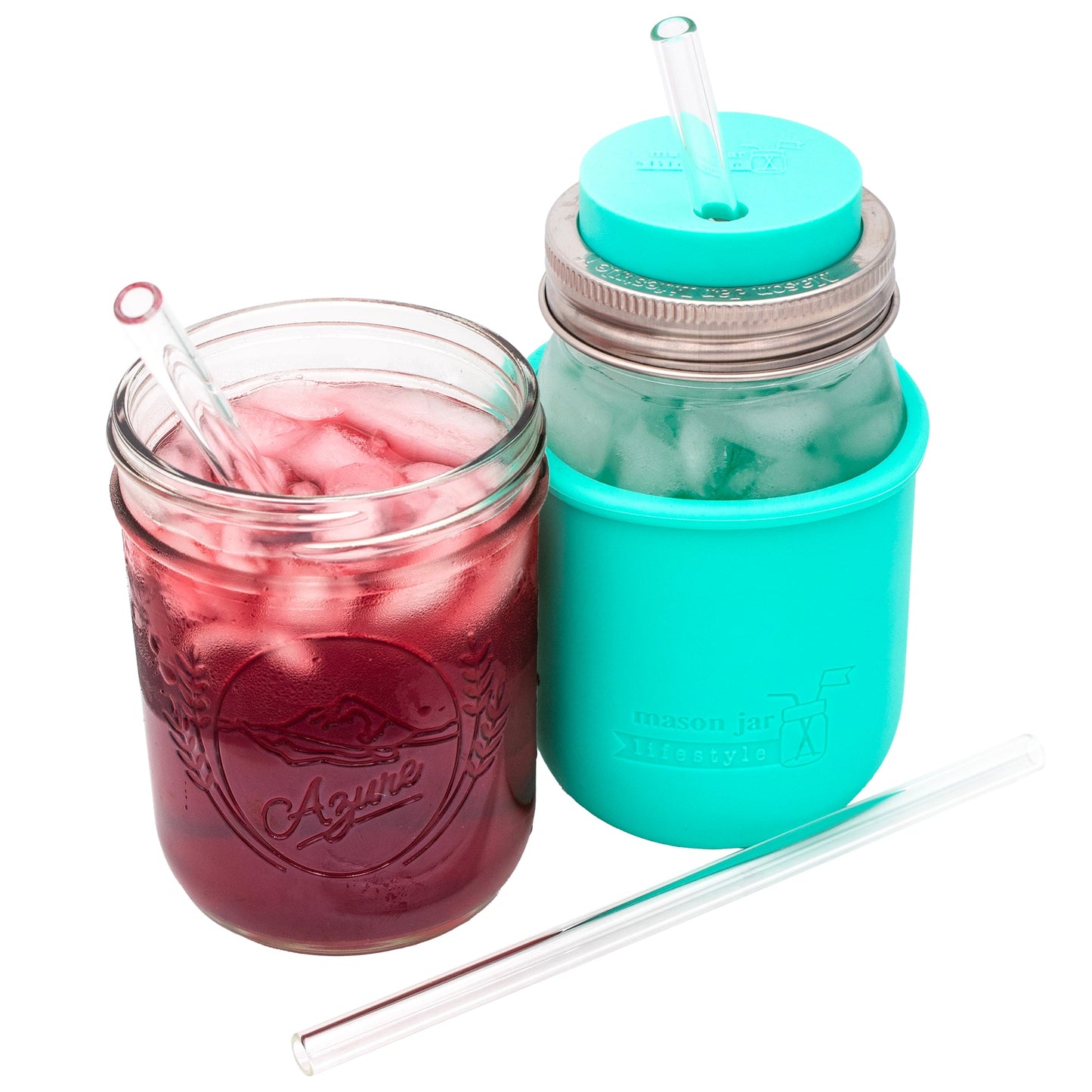 Medium 7 1/4" Glass Straws for Pint Mason Jars 4 Pack + Cleaner