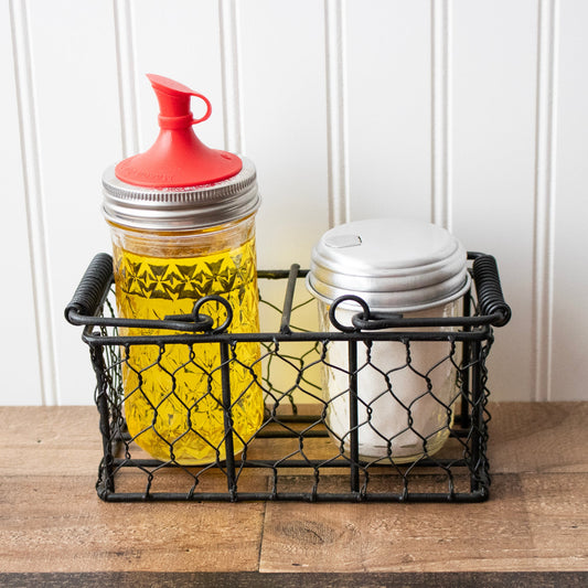 Chicken Wire Caddy for 2 Half Pint 8oz Mason Jars