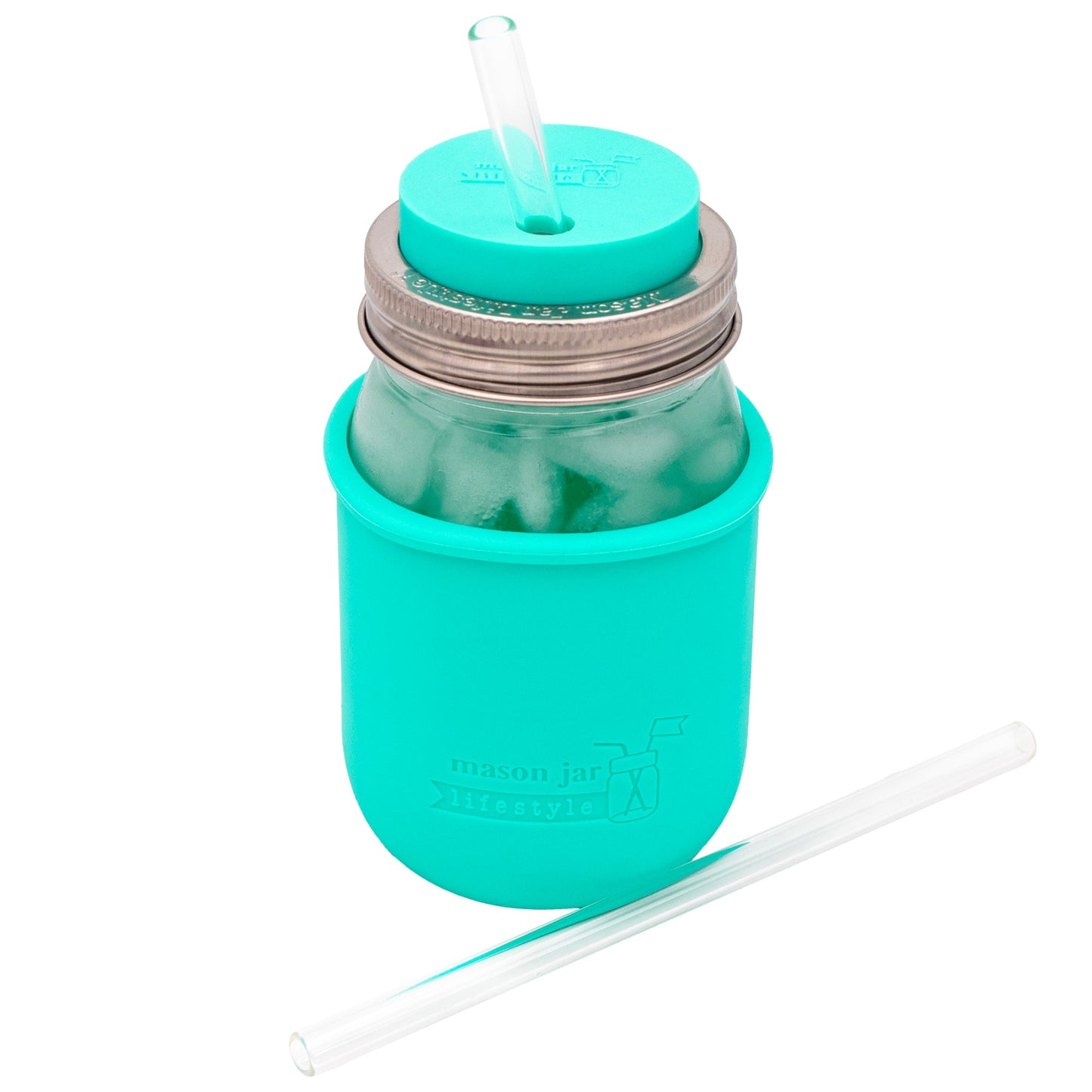 Medium 7 1/4" Glass Straws for Pint Mason Jars 4 Pack + Cleaner