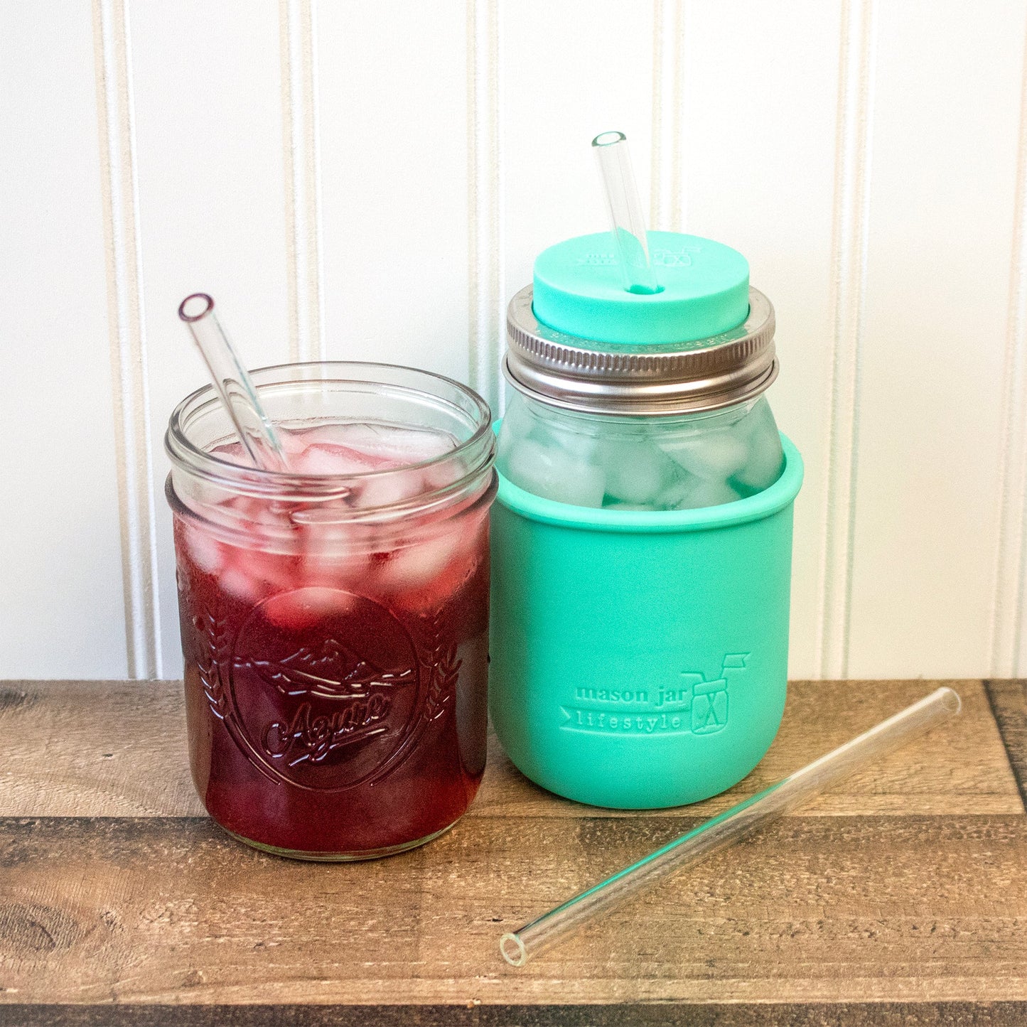 Medium 7 1/4" Glass Straws for Pint Mason Jars 4 Pack + Cleaner