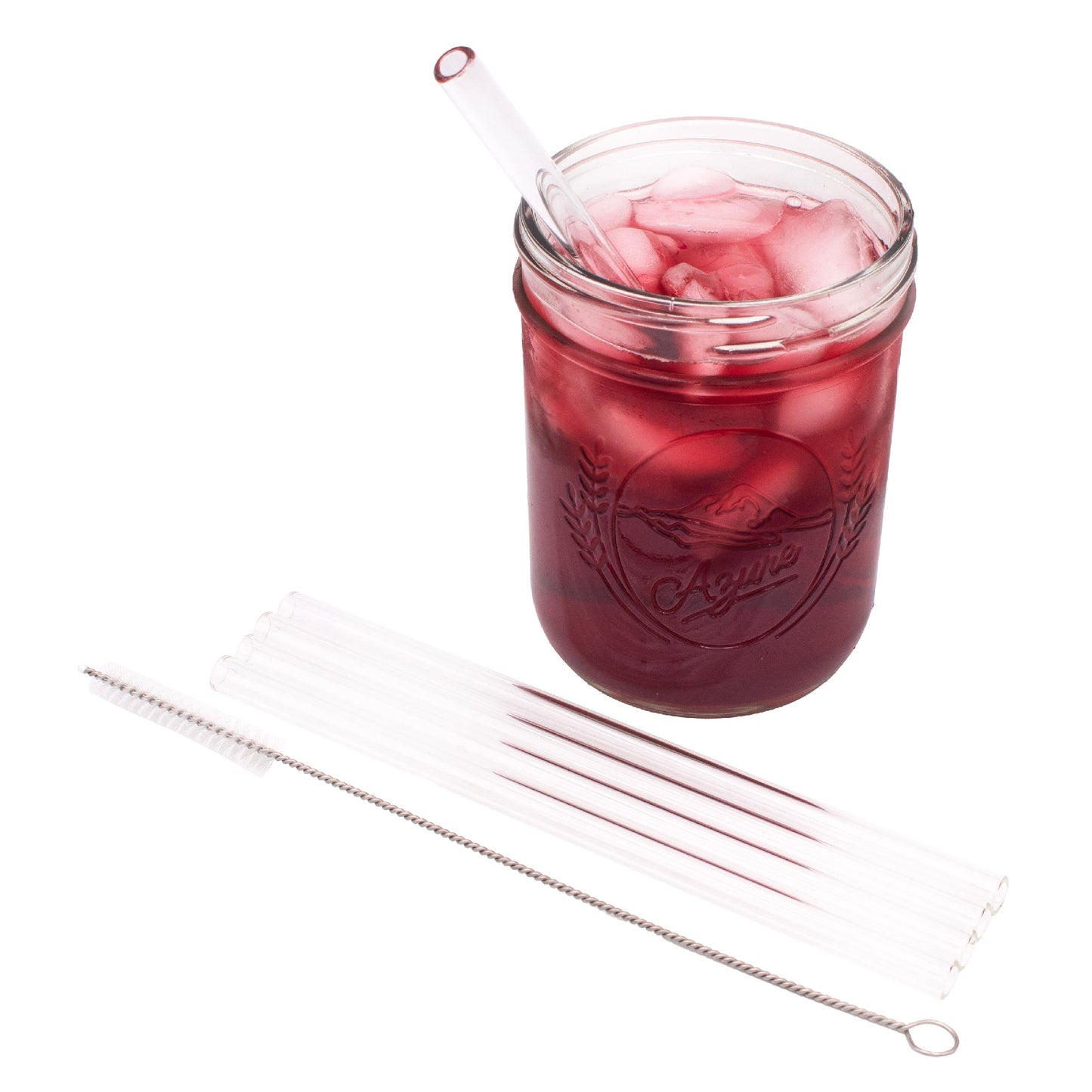 Medium 7 1/4" Glass Straws for Pint Mason Jars 4 Pack + Cleaner