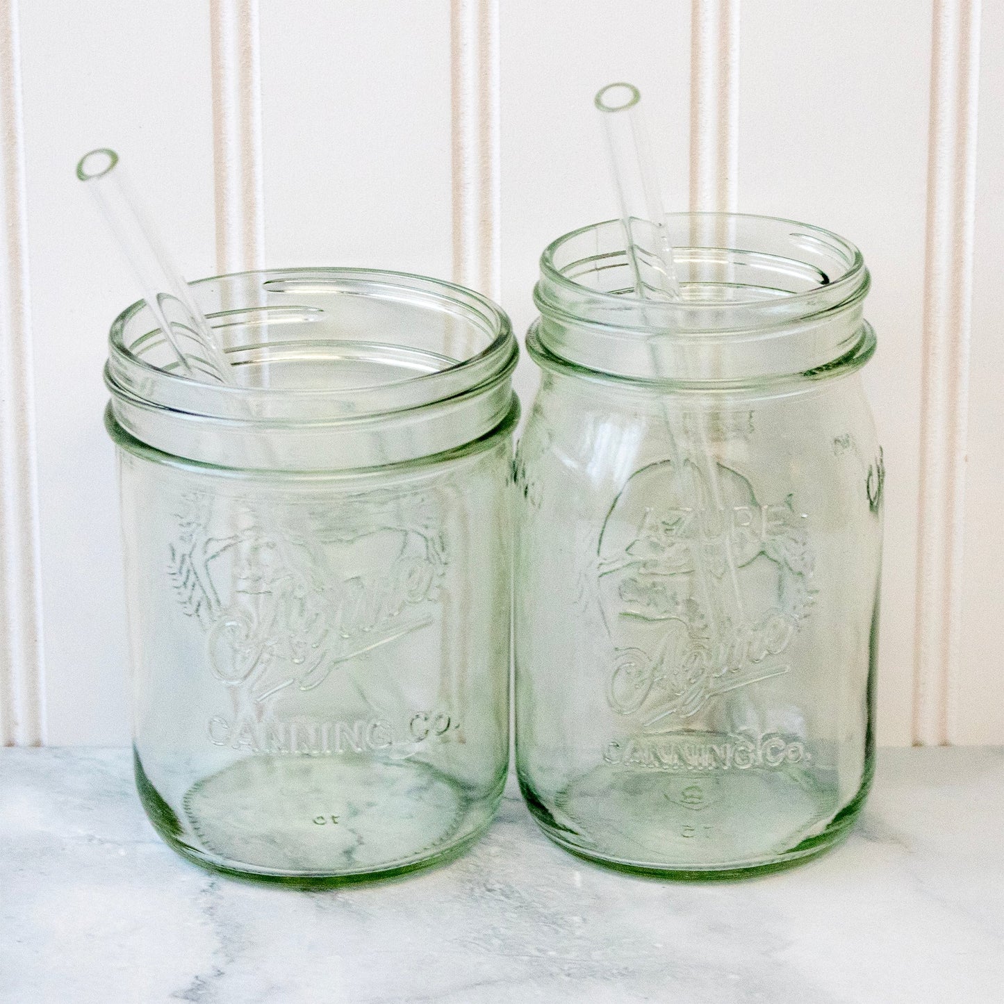 Medium 7 1/4" Glass Straws for Pint Mason Jars 4 Pack + Cleaner